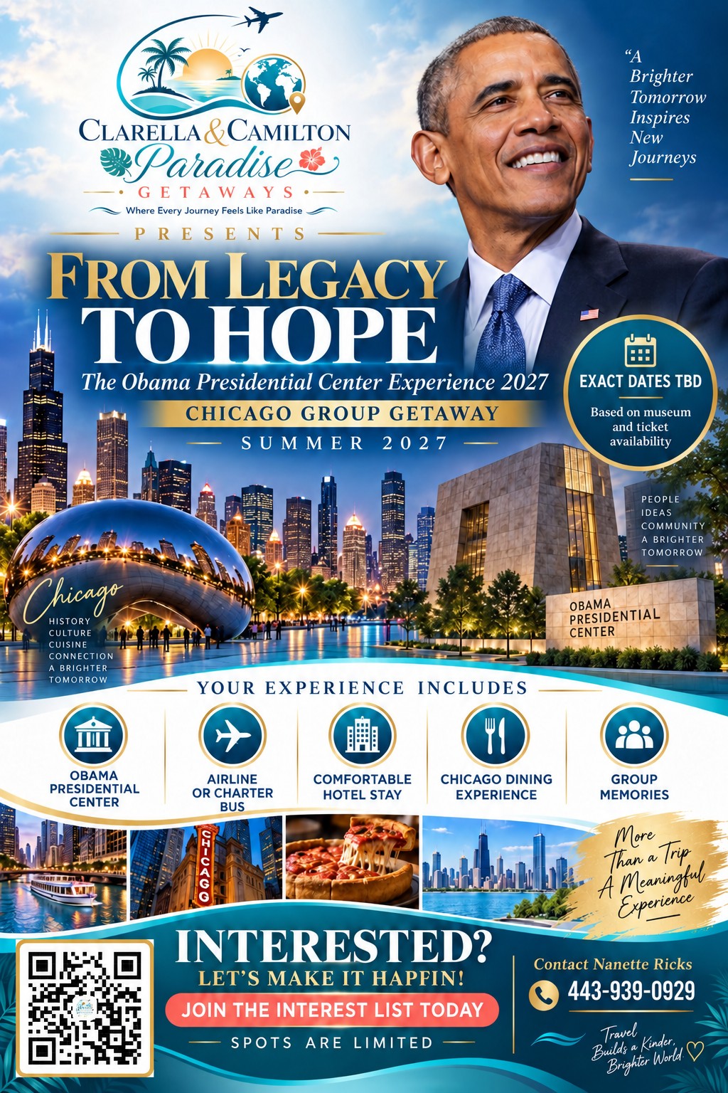 From Legacy to Hope, the Obama Presidential Center Experience 2027 Chicago group getaway flyer